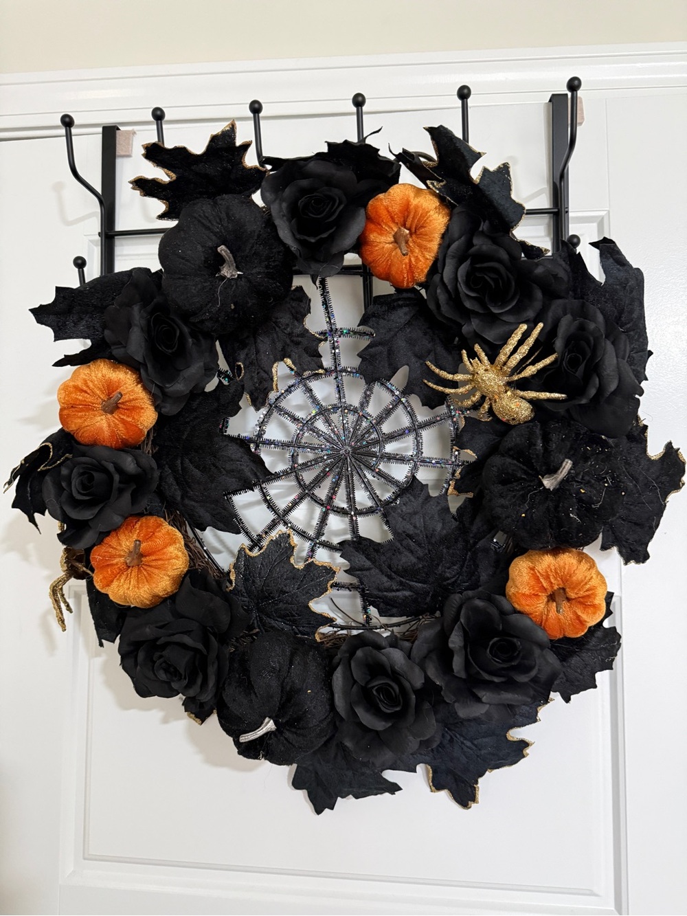 🕸️🖤🎃 Gothic Black Rose Halloween Wreath 🎃🖤🕸️